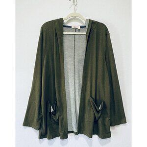 Fresh Produce Cardigan Womens XXL Dark Green Open Front French Terry Pockets